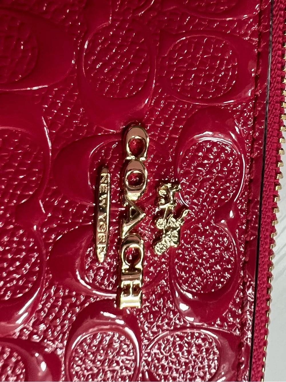 Coach HotPink Signature Patent Leather Wristlet